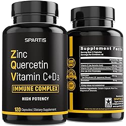 Zinc Quercetin 500mg with Vitamin C Vitamin D3 Bromelain Immune Support High Potency Anti Inflammatory Quercetin Zinc Supplement Immunity Booster ZQV Immune Complex 120-Ct