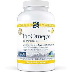 Nordic Naturals ProOmega, Lemon Flavor - 180 Soft Gels - 1280 mg Omega-3 - High-Potency Fish Oil with EPA & DHA - Promotes Brain, Eye, Heart, Immune Health - Non-GMO - 90 Servings