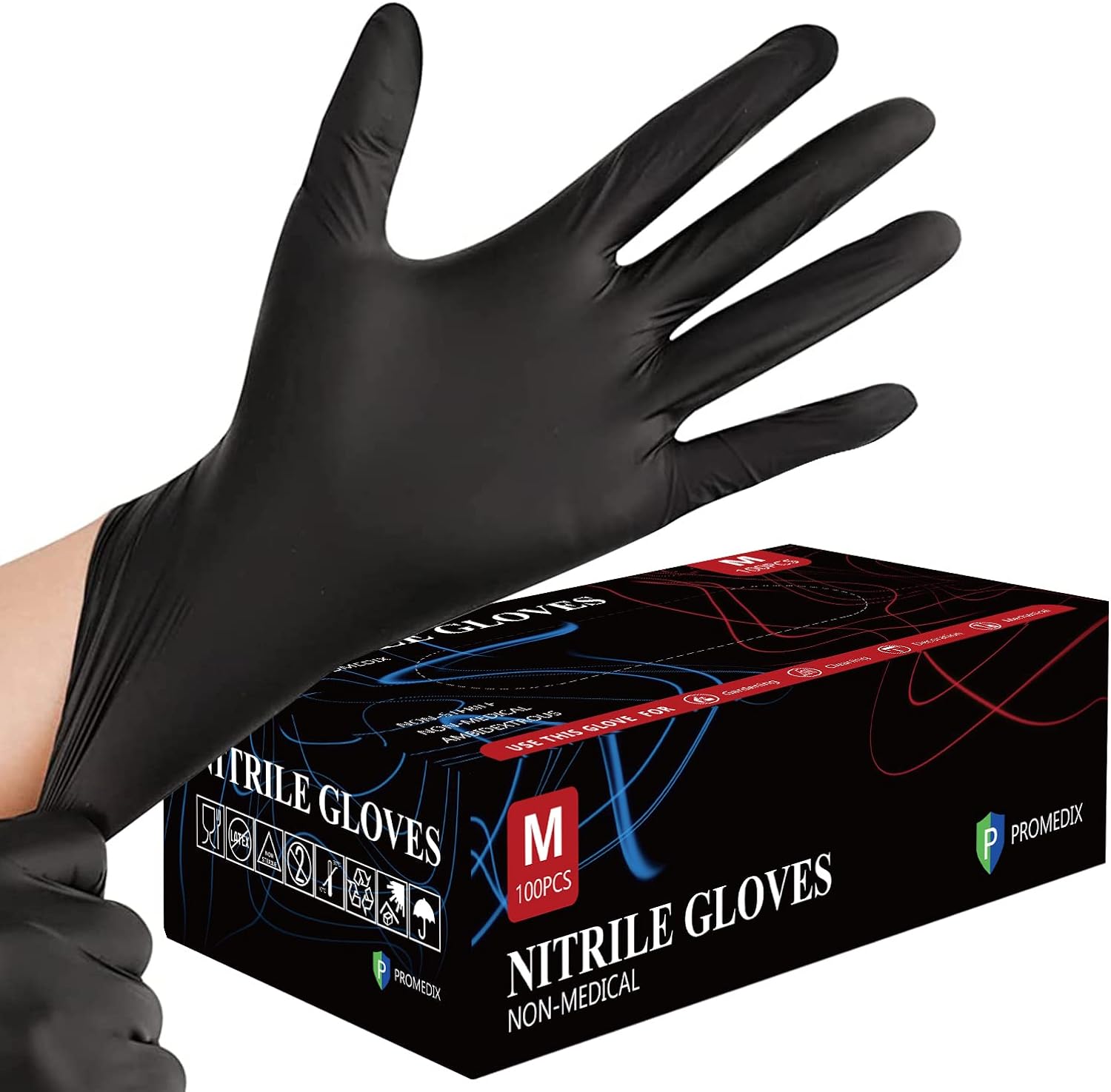 PROMEDIXP Nitrile Gloves 100Pcs 400Pcs,Gloves Disposable Latex Free,Disposable Gloves for Househode,Food safe