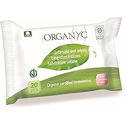 Organyc - 100% Organic Cotton Intimate Wet Wipes, No Parabens, Alcohol, or Chlorine -, White, 20 Count Pack of 1 ORGWW1A