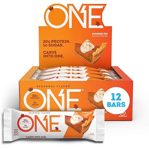 ONE Protein Bars, Gluten Free Protein Bars with 20g Protein and only 1g Sugar, Guilt-Free Snacking for High Protein Diets, Pumpkin Pie, 2.12 oz 12 Count