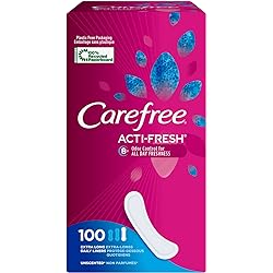 Carefree Acti-Fresh Pantiliners, Extra Long Flat, Unscented, 100 Count Pack of 1