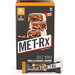 MET-Rx Big 100 Protein Bars, Vanilla Caramel Churro Bars, 30g Protein, 4 Ct, 1ea