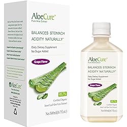 AloeCure Pure Aloe Vera Juice Grape Flavor 500ml Bottle, Acid Buffer, Certified Organic Aloe Processed Within 12 Hours of Harvest to Maximize Nutrients, No Charcoal Filtering-Inner Leaf