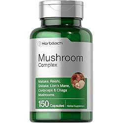 Mushroom Complex Capsules | 150 Count | Non-GMO & Gluten Free Supplement | Reishi, Chaga, Lions Mane, Cordyceps, Maitake, Shiitake | by Horbaach