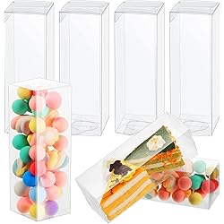 50 Pieces Clear Gift Boxes Plastic Candy Favor Boxes Transparent Cube Boxes PET Boxes Clear Gift Boxes for Wedding Party Baby Shower Bridal Shower,2 x 2 x 6 inch
