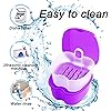 Colorful Denture Bath Case with Brush, Denture Cup Soaking Holder False Teeth Container Mouth Guard Storage Case Cleaning with Lid Waterproof - Purple