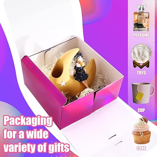 10 Pcs Holographic Gift Boxes Gradient Color Gift Boxes with Lids Bridesmaid Proposal Box 8 x 8 x 4 Inch Decorative Favor Boxes Gift Wrap Boxes with Ribbons for Wedding Packaging Birthday Present