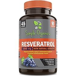 Resveratrol 1600mg per Serving of Organic Trans-Resveratrol & Potent Antioxidants, Pure Extra Strength Complex, Anti-Aging, Radiant Skin, Immunity Support- 90 Capsules- 45 Day Supply