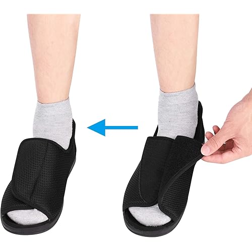 Men's Open Toe Diabetic Slippers Adjustable Orthopedic Walking Shoes Wide House Diabetic Shoes Comfortable Footwear Sandals Durable Square Toe Support Brace for Swollen Feet, Edema Elderly