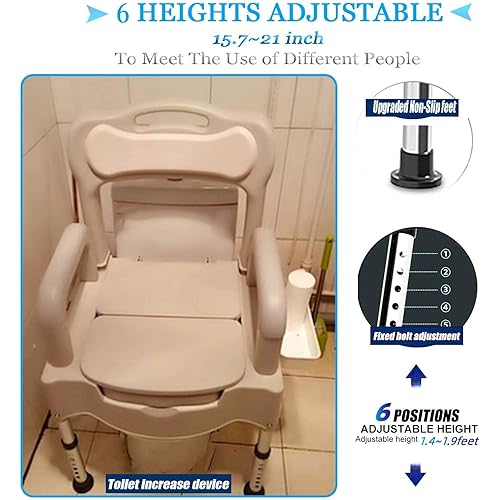 SSWWCXX Bedside Commodes, Bedside Toilet, Commode Chair, Height Adjustable Adult Potty Chair for Seniors, Portable Toilets for Home Use, Suitable for People with Disabilities The Elderly White