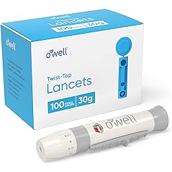O'WELL Lancing Device Kit 100 O'WELL Sterile Twist Top Lancets, 30 Gauge for Regular-Thinner Skin