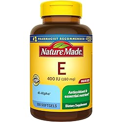 Nature Made Vitamin E 180 mg 400 IU dl-Alpha, Dietary Supplement for Antioxidant Support, 300 Softgels, 300 Day Supply