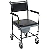 Drive Medical Upholstered Drop Arm Wheeled Commode, Black