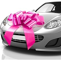 MIFFLIN-USA Big Car Bow Glossy Pink, 30 inch Butterfly Shape Gift Bow, Giant Bow for Car, Birthday Bow, Huge Car Bow, Car Bows, Big Pink Bow, Bow for Gifts, Christmas Bow for Cars
