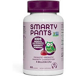 SmartyPants Kids Probiotic Immunity Gummies: Prebiotics & Probiotics for Immune Support & Digestive Comfort, Grape Flavor, Vegan Gummy Vitamins, 60 Count, 30 Day Supply, No Refrigeration Required