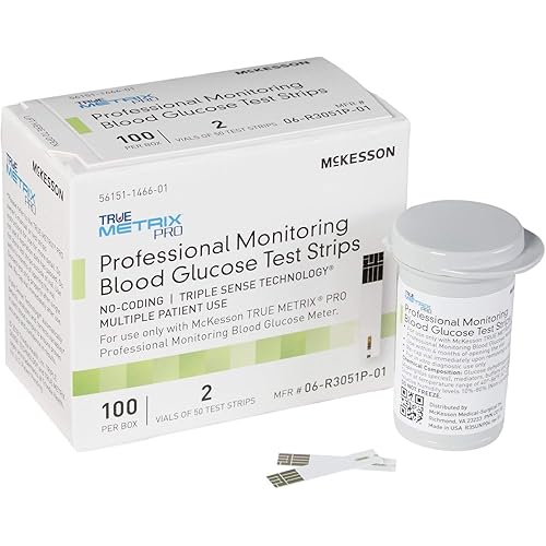 McKesson TRUE METRIX PRO Professional Monitoring Blood Glucose Test Strips - No Coding, Triple Sense Technology, Multiple Patient Use - Vials of Strips, 100 Strips, 1 Pack