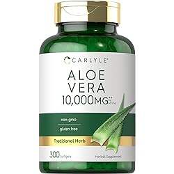 Aloe Vera Capsules 10,000 mg | 300 Softgel Pills | Aloe Vera Gel Supplement | Non-GMO, Gluten Free | by Carlyle