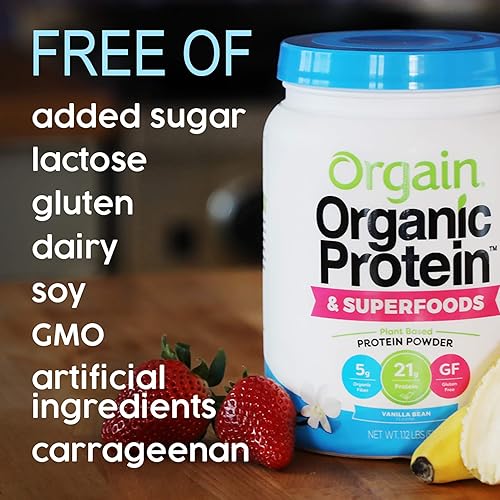 Orgain Organic Plant Based Protein & Greens Powder, Creamy Chocolate Fudge - 1.94 Pound & Organic Plant Based Protein Superfoods Powder, Vanilla Bean - Vegan, Non Dairy, Lactose Free, 2.02 lb