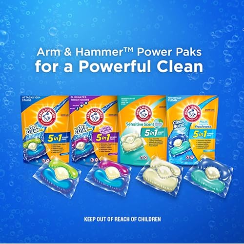 ARM & HAMMER Plus OxiClean 5-in-1 Liquid Laundry Detergent Power Paks, High Efficiency HE, 42 Count Pack of 4
