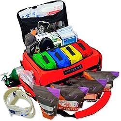 Lightning X Fully Stocked X-Tuff Modular Oxygen Trauma Bag w Removable Organizer Pouches for EMSEMT First Responder Bright Red