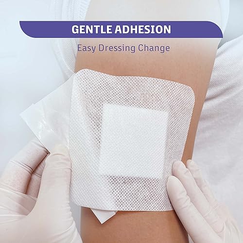 Bordered Gauze Island Dressing 4” x 4”, Adhesive Wound Dressing with Breathable and Quick Absorption Central Pad, Pack of 25 Dressings