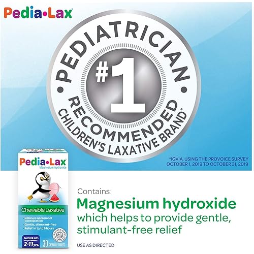Pedia-Lax Children's Chewable Magnesium Hydroxide Laxative Tablets, Watermelon Flavor, 30-Count Boxes 2 Pack