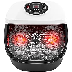 Foot Bath Spa with Heat, Pedicure Massager Foot Soaking Tub-Bubbles Pumice Stone Digital Temperature Control Red Light with Ergonomic Massage Rollers