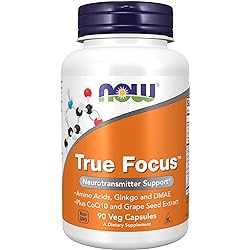 NOW Supplements, True Focus™ with Amino Acids, Ginkgo and DMAE CoQ10 and Grape Seed Extract , 90 Veg Capsules
