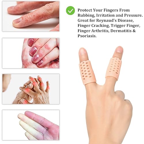 Gel Finger Cots Breathable, Latex Free, Finger Protectors with Hole, Finger Gloves14 PCS, Silicone Finger Covers for Hand Eczema, Finger Cracking, Finger Arthritis, Trigger Finger