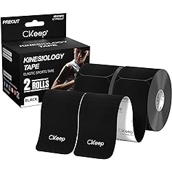 CKeep Kinesiology Tape 2 Rolls, Original Cotton Elastic Premium Athletic Tape,33 ft 40 Precut Strips in Total,Hypoallergenic and Waterproof K Tape for Muscle Pain Relief and Joint Support,Black