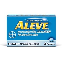 Aleve Tablets with Naproxen Sodium, 220mg NSAID Pain RelieverFever Reducer, 24 Count, Blue