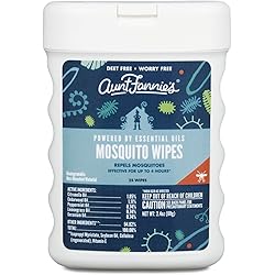 Aunt Fannie's Mosquito Wipes for IndoorOutdoor Protection, Pop-up Dispenser 25-Count Canister
