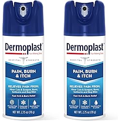 Dermoplast Pain, Burn & Itch Spray, Pain Relief Spray for Minor Cuts, Burns and Bug Bites, 2.75 oz Pack of 2 Packaging may vary
