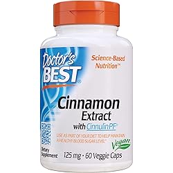 Doctor's Best Cinnamon Extract Cinnulin Pf, Non-GMO, Vegan, Gluten Free, Helps Maintain Blood Sugar Levels, 125 Mg, 60 Veggie Caps DRB-00130