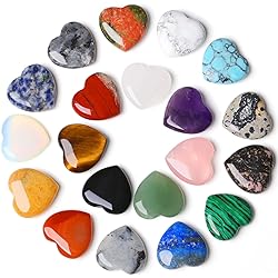 YATOJUZI 20PCS Natural Heart Healing Crystals Rose Quartz Amethyst Heart Love Stones Set Bulk Polished Pocket Palm Thumb Gemstones Chakra Reiki Balancing 0.8 inch
