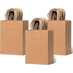 Paper Bags 8 4.5 10.8Inches,50 pcs,Brown Paper Bags with Handle,Brown Kraft Paper Bags,Brown Gift Bag Bulk,Medium Kraft Gift Bags,Brown Bags