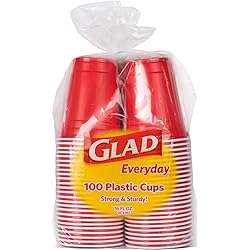 Glad Everyday Disposable Plastic Cups for Everyday Use | Red Plastic Cups Strong and Sturdy Red Plastic Party Cups for All Occasions, 16 Oz Cups 100 Count