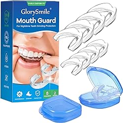 GlorySmile Mouth Guard for Clenching Teeth at Night, Upgraded Night Guards for Teeth Grinding, Pack of 8 Moldable Mouth Guard Stops Bruxism and Teeth Clenching 2 Sizes with Two Travel Cases