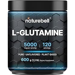 Naturebell L-Glutamine Powder | 600 Grams, 5000mg Per Serving, 100% Pure -Unflavored -Vegan Glutamine Powder for Post Workout Recovery, Gut Health & Immune Support -120 Servings