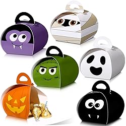 36 Pieces Halloween Trick or Treat Boxes Halloween Goodie Boxes Halloween Candy Boxes with Handle Candy Container Halloween Favor Boxes for Halloween Party Treat Favors Decoration, 6 Patterns