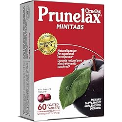 Prunelax Ciruelax Natural Laxative Regular for Occasional Constipation, Mini Tablets, Prunes, 60Count