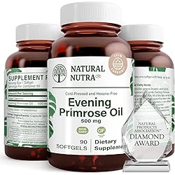 Natural Nutra Evening Primrose Oil Supplement from Fatty Acid, Reduce Acne, Nerve Health, Promote Hearth Health, Skin Clarity, 500 mg, 90 Softgel