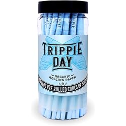Trippie Day Blue Pre rolled cones | 50 Pack | Vegan & Non GMO | No chemical colors used | Slow burning 98mm Special cones
