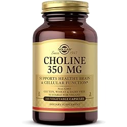 Solgar Choline 350 mg, 100 Vegetable Capsules - Supports Healthy Brain & Cellular Function - Vegan, Gluten Free, Dairy Free, Kosher - 100 Servings