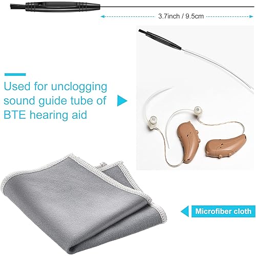 8 Pieces Hearing Aid Cleaning Tools Hearing Aid Case Hearing Aid Box Hearing Aid Cleaning Kits Earpiece Hearing Aid Vent Cleaner Microfiber Cloth for Sound Amplifier Black