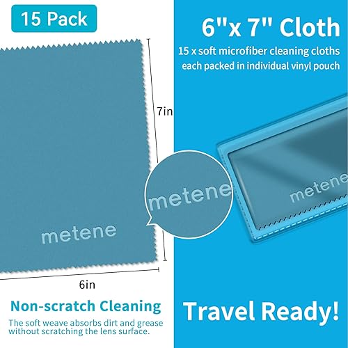 Metene 300 Pack Lens Cleaning Wipes ＆ Metene 15 Pack Microfiber Cleaning Cloths Purple, Blue and Grey