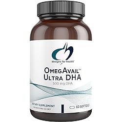 Designs for Health OmegAvail Ultra DHA - Highly Concentrated DHA Triglyceride Fish Oil, TG Fish Oil with 500mg DHA 110mg EPA - No Fishy Aftertaste 60 Softgels