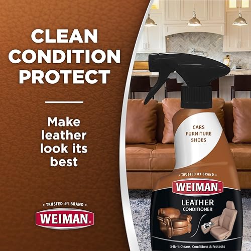 Weiman Leather Cleaner, Polish and Conditioner for Furniture, Car, Purses, Shoes, Boots and Couches- Micro Fiber Towel Included, 22oz