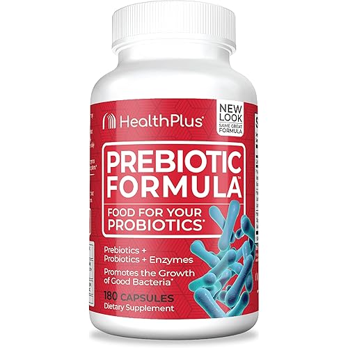 Health Plus Prebiotic Formula - Probiotics Prebiotics Digestive Enzymes - Gluten Free, Dairy Free, Natural Herbal Ingredients 180 Capsules, 60 Servings